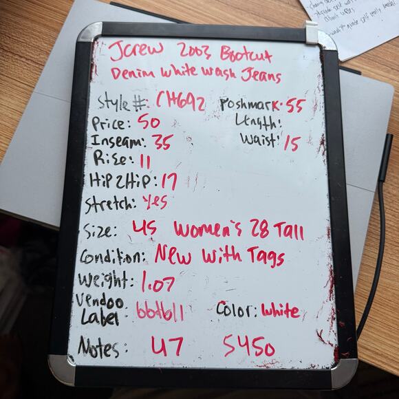 J Crew 2003 Bootcut Denim White Wash Jeans US Women's 28 Tall New - Picture 7 of 7